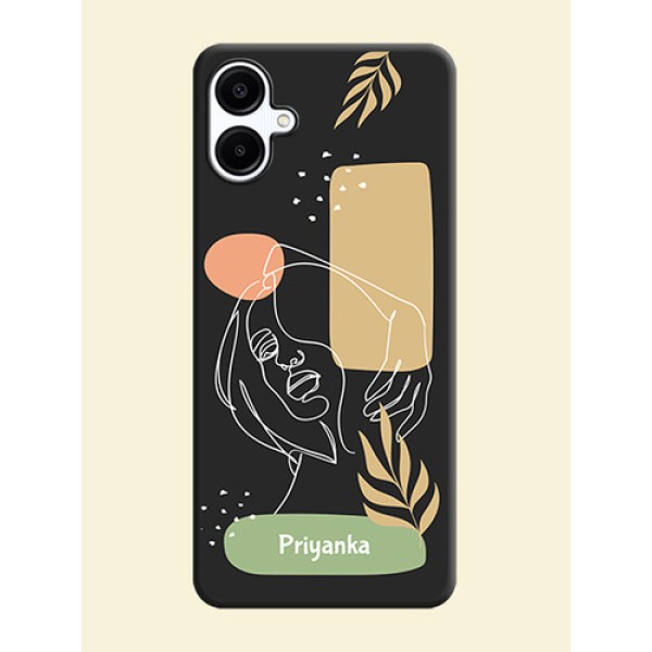 Custom Text With Line Art Of Women & Leaves Design On Space Black Custom Soft Matte Mobile Back Cover - Galaxy A06 Custom Text With Line Art Of Women & Leaves Design On Space Black Custom Soft Matte Mobile Back Cover - Galaxy A06