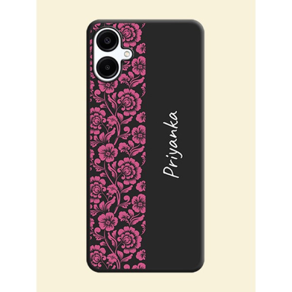 Pink Floral Pattern Design With Custom Text On Space Black Custom Soft Matte Mobile Back Cover - Galaxy A06 Pink Floral Pattern Design With Custom Text On Space Black Custom Soft Matte Mobile Back Cover - Galaxy A06