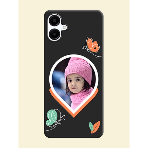 Upload Pic With Simple Butterly Design On Space Black Custom Soft Matte Mobile Back Cover - Galaxy A06 Upload Pic With Simple Butterly Design On Space Black Custom Soft Matte Mobile Back Cover - Galaxy A06
