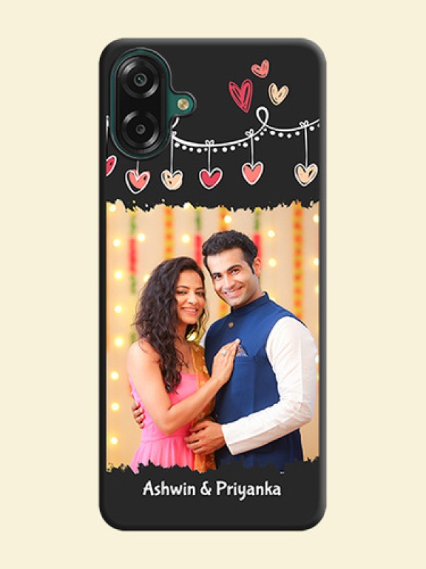 Pink Love Hangings with Name On Space Black Custom Soft Matte Mobile Back Cover - Samsung Galaxy A07