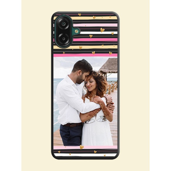 Multicolor Lines and Golden Love Symbols Design on Photo On Space Black Custom Soft Matte Mobile Back Cover - Samsung Galaxy A07