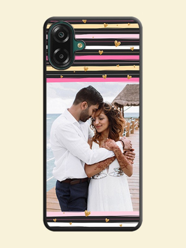 Multicolor Lines and Golden Love Symbols Design on Photo On Space Black Custom Soft Matte Mobile Back Cover - Samsung Galaxy A07