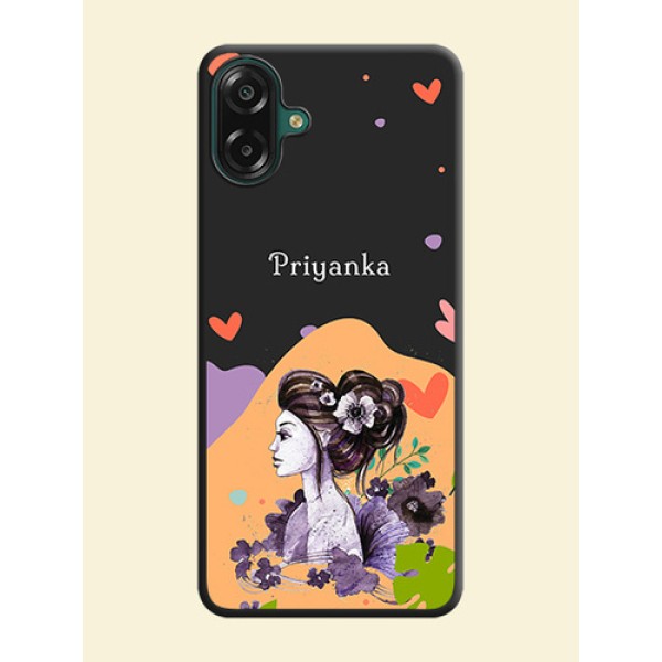 Namecase For Her With Fancy Lady Image On Space Black Custom Soft Matte Mobile Back Cover - Samsung Galaxy A07 Namecase For Her With Fancy Lady Image On Space Black Custom Soft Matte Mobile Back Cover - Samsung Galaxy A07