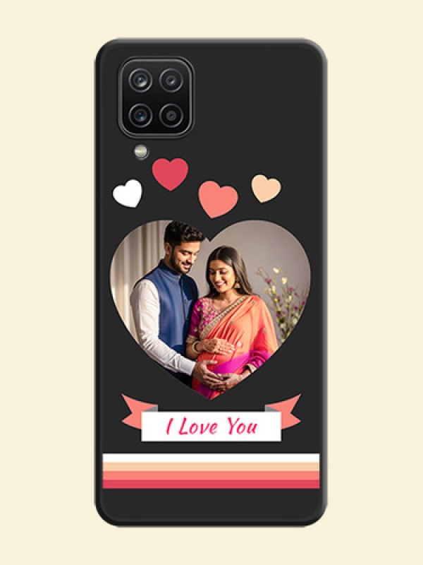 Love Shaped Photo with Colorful Stripes on Personalised Space Black Soft Matte Cases - Galaxy A12