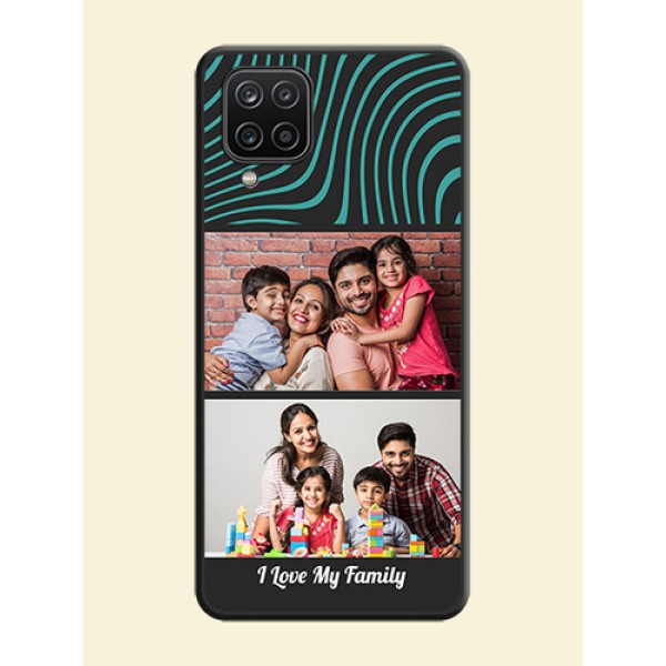 Wave Pattern with 2 Image Holder on Space Black Personalized Soft Matte Phone Covers - Galaxy A12 Wave Pattern with 2 Image Holder on Space Black Personalized Soft Matte Phone Covers - Galaxy A12
