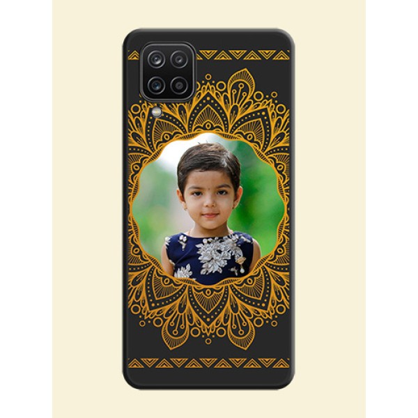 Round Image with Floral Design on Photo on Space Black Soft Matte Mobile Cover - Galaxy A12 Round Image with Floral Design on Photo on Space Black Soft Matte Mobile Cover - Galaxy A12