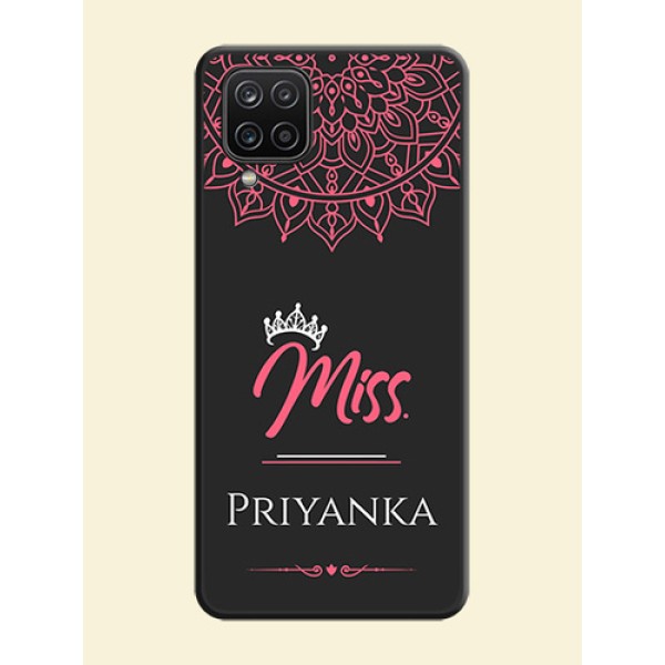 Mrs Name with Floral Design on Space Black Personalized Soft Matte Phone Covers - Galaxy A12 Mrs Name with Floral Design on Space Black Personalized Soft Matte Phone Covers - Galaxy A12