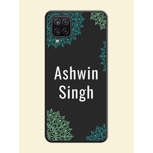 Your Name with Floral Design on Space Black Custom Soft Matte Back Cover - Galaxy A12