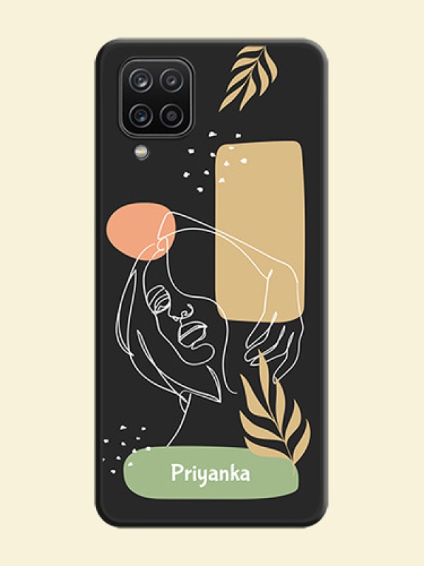 Custom Text With Line Art Of Women & Leaves Design On Space Black Personalized Soft Matte Phone Covers -Samsung Galaxy A12