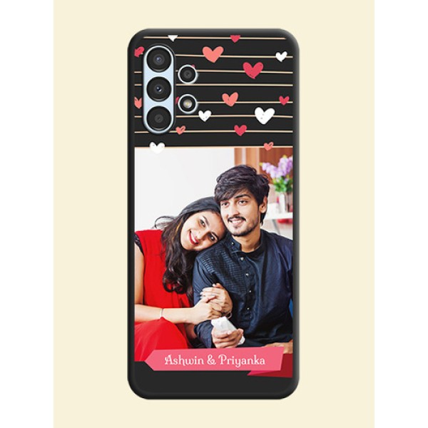 Love Pattern with Name on Pink Ribbon on Photo on Space Black Soft Matte Back Cover - Galaxy A13 Love Pattern with Name on Pink Ribbon on Photo on Space Black Soft Matte Back Cover - Galaxy A13
