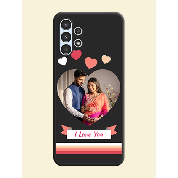 Love Shaped Photo with Colorful Stripes on Personalised Space Black Soft Matte Cases - Galaxy A13