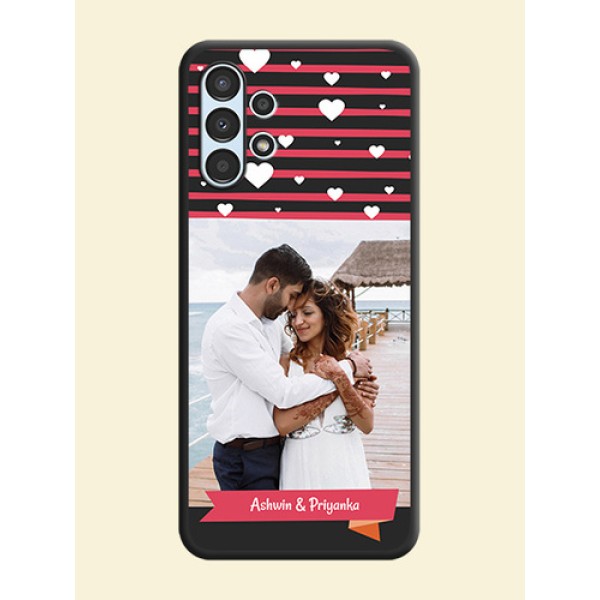 White Color Love Symbols with Pink Lines Pattern on Space Black Custom Soft Matte Phone Cases - Galaxy A13 White Color Love Symbols with Pink Lines Pattern on Space Black Custom Soft Matte Phone Cases - Galaxy A13
