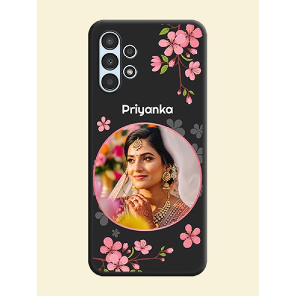 Round Image with Pink Color Floral Design on Photo on Space Black Soft Matte Back Cover - Galaxy A13 Round Image with Pink Color Floral Design on Photo on Space Black Soft Matte Back Cover - Galaxy A13