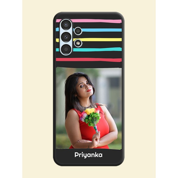 Multicolor Lines with Image on Space Black Personalized Soft Matte Phone Covers - Galaxy A13 Multicolor Lines with Image on Space Black Personalized Soft Matte Phone Covers - Galaxy A13