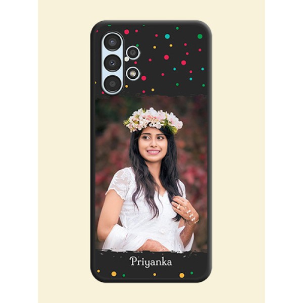 Multicolor Dotted Pattern with Text on Space Black Custom Soft Matte Phone Back Cover - Galaxy A13 Multicolor Dotted Pattern with Text on Space Black Custom Soft Matte Phone Back Cover - Galaxy A13