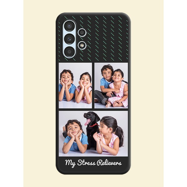 Cross Dotted Pattern with 2 Image Holder on Personalised Space Black Soft Matte Cases - Galaxy A13 Cross Dotted Pattern with 2 Image Holder on Personalised Space Black Soft Matte Cases - Galaxy A13