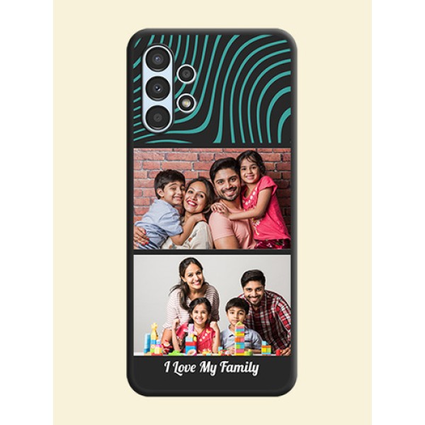 Wave Pattern with 2 Image Holder on Space Black Personalized Soft Matte Phone Covers - Galaxy A13 Wave Pattern with 2 Image Holder on Space Black Personalized Soft Matte Phone Covers - Galaxy A13