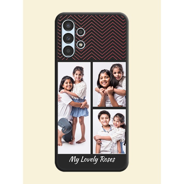 Wave Pattern with 3 Image Holder on Space Black Custom Soft Matte Back Cover - Galaxy A13 Wave Pattern with 3 Image Holder on Space Black Custom Soft Matte Back Cover - Galaxy A13
