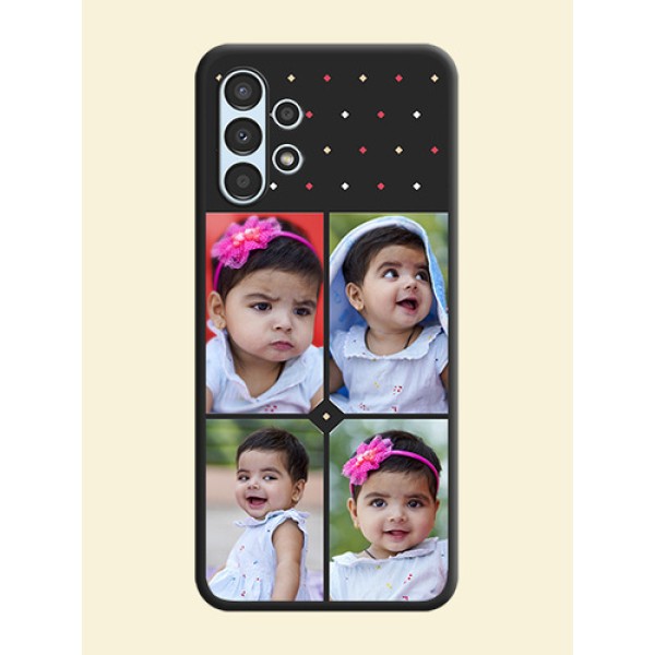 Multicolor Dotted Pattern with 4 Image Holder on Space Black Custom Soft Matte Phone Cases - Galaxy A13 Multicolor Dotted Pattern with 4 Image Holder on Space Black Custom Soft Matte Phone Cases - Galaxy A13