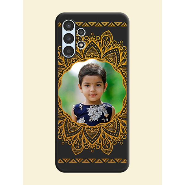 Round Image with Floral Design on Photo on Space Black Soft Matte Mobile Cover - Galaxy A13 Round Image with Floral Design on Photo on Space Black Soft Matte Mobile Cover - Galaxy A13