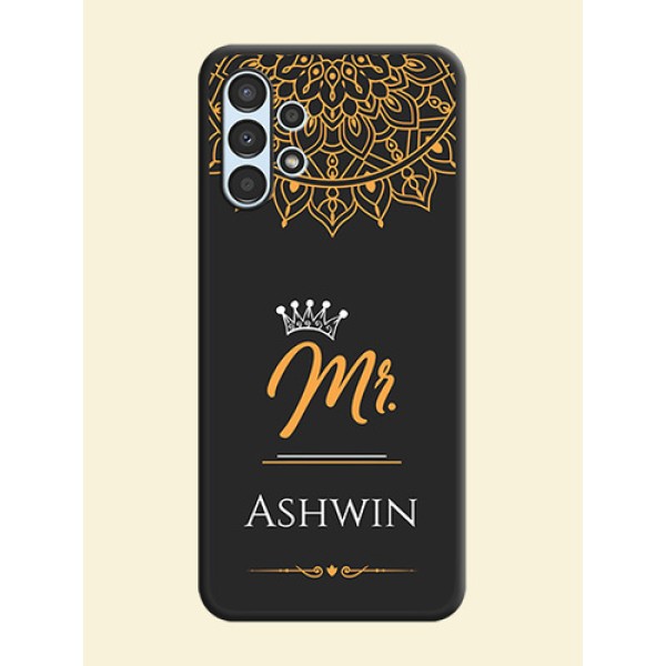 Mr Name with Floral Design on Personalised Space Black Soft Matte Cases - Galaxy A13 Mr Name with Floral Design on Personalised Space Black Soft Matte Cases - Galaxy A13