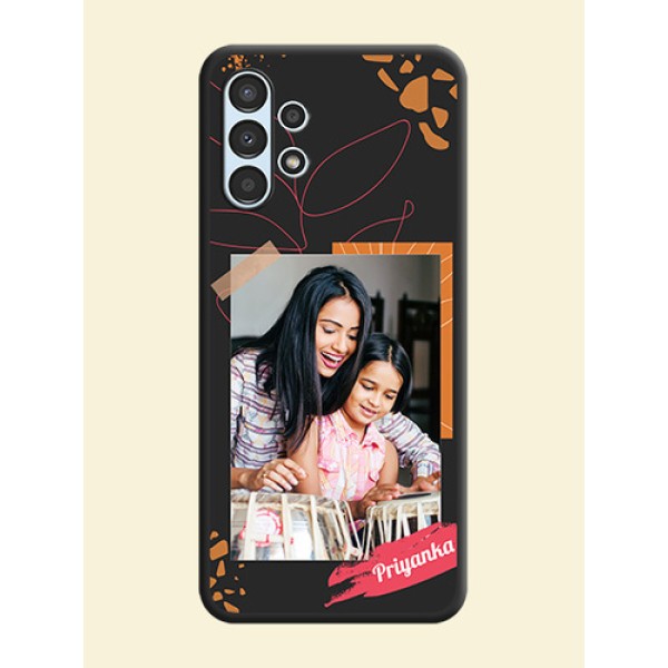 Orange Photo Frame on Space Black Custom Soft Matte Phone Back Cover - Galaxy A13 Orange Photo Frame on Space Black Custom Soft Matte Phone Back Cover - Galaxy A13