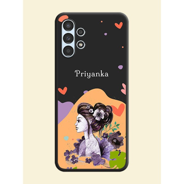 Namecase For Her With Fancy Lady Image On Space Black Personalized Soft Matte Phone Covers -Samsung Galaxy A13