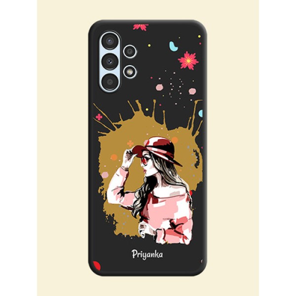 Mordern Lady With Color Splash Background With Custom Text On Space Black Personalized Soft Matte Phone Covers -Samsung Galaxy A13