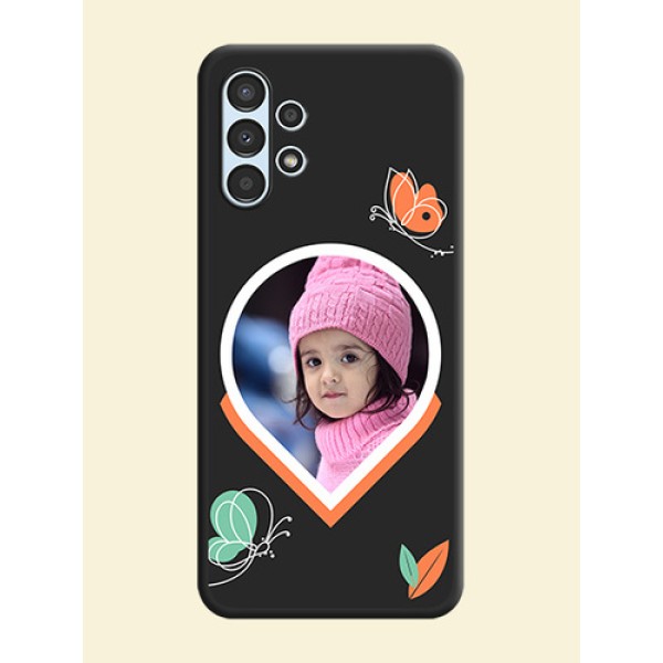 Upload Pic With Simple Butterly Design On Space Black Personalized Soft Matte Phone Covers -Samsung Galaxy A13 Upload Pic With Simple Butterly Design On Space Black Personalized Soft Matte Phone Covers -Samsung Galaxy A13