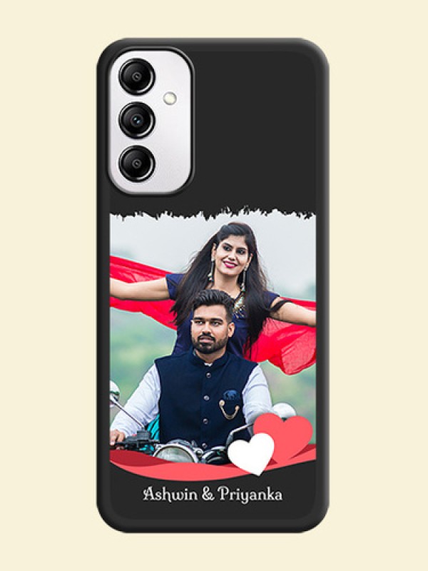 Pink Color Love Shaped Ribbon Design with Text on Space Black Custom Soft Matte Phone Back Cover -Galaxy A14 4G