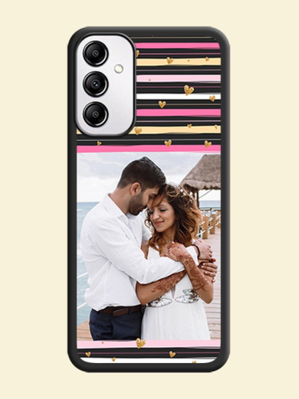 Multicolor Lines and Golden Love Symbols Design - Photo on Space Black Soft Matte Mobile Cover -Galaxy A14 4G