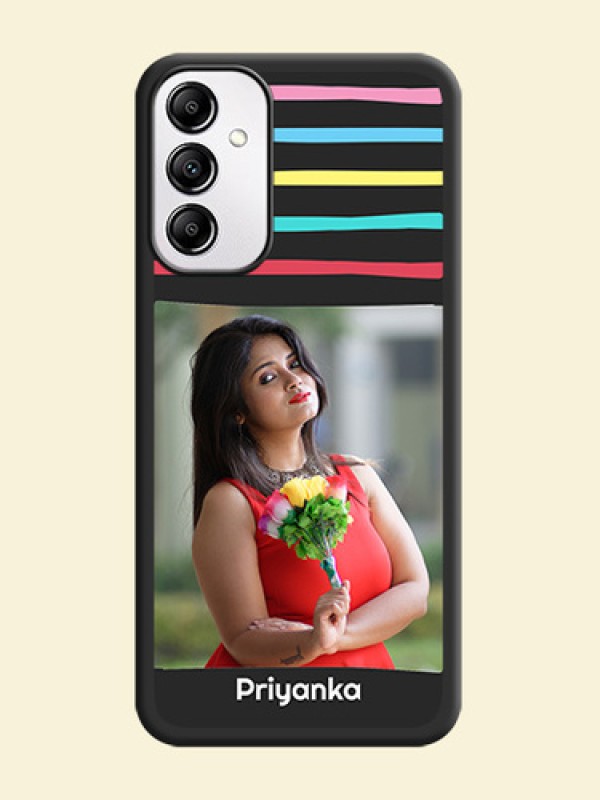Multicolor Lines with Image on Space Black Personalized Soft Matte Phone Covers -Galaxy A14 4G