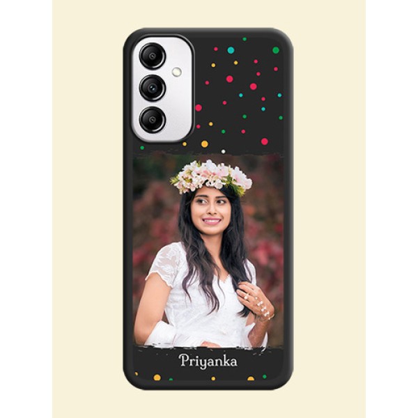 Multicolor Dotted Pattern with Text on Space Black Custom Soft Matte Phone Back Cover -Galaxy A14 4G Multicolor Dotted Pattern with Text on Space Black Custom Soft Matte Phone Back Cover -Galaxy A14 4G