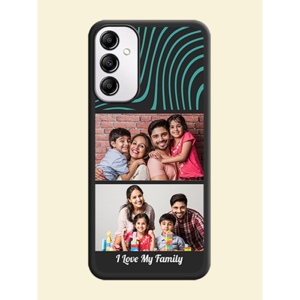 Wave Pattern with 2 Image Holder on Space Black Personalized Soft Matte Phone Covers -Galaxy A14 4G Wave Pattern with 2 Image Holder on Space Black Personalized Soft Matte Phone Covers -Galaxy A14 4G