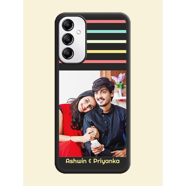 Color Stripes with Photo and Text - Photo on Space Black Soft Matte Mobile Case -Galaxy A14 4G Color Stripes with Photo and Text - Photo on Space Black Soft Matte Mobile Case -Galaxy A14 4G