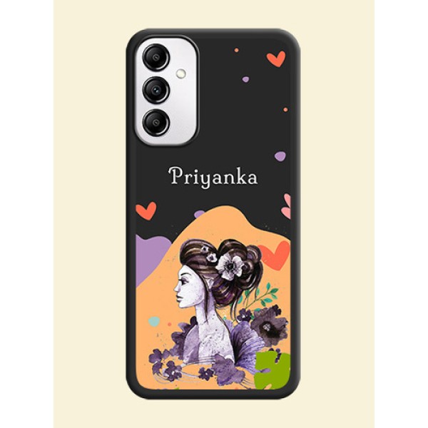 Namecase For Her With Fancy Lady Image On Space Black Personalized Soft Matte Phone Covers -AppleGalaxy A14 4G Namecase For Her With Fancy Lady Image On Space Black Personalized Soft Matte Phone Covers -AppleGalaxy A14 4G