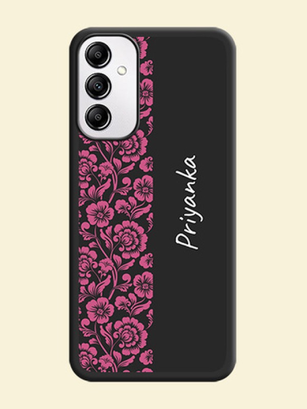 Pink Floral Pattern Design With Custom Text On Space Black Personalized Soft Matte Phone Covers -AppleGalaxy A14 4G
