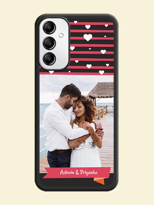 White Color Love Symbols with Pink Lines Pattern on Space Black Custom Soft Matte Phone Cases - Samsung Galaxy A14