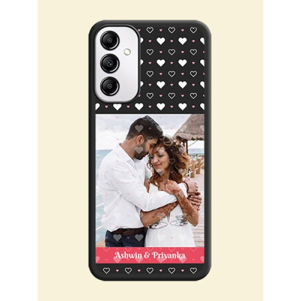 White Color Love Symbols with Text Design on Photo on Space Black Soft Matte Phone Cover - Samsung Galaxy A14 White Color Love Symbols with Text Design on Photo on Space Black Soft Matte Phone Cover - Samsung Galaxy A14