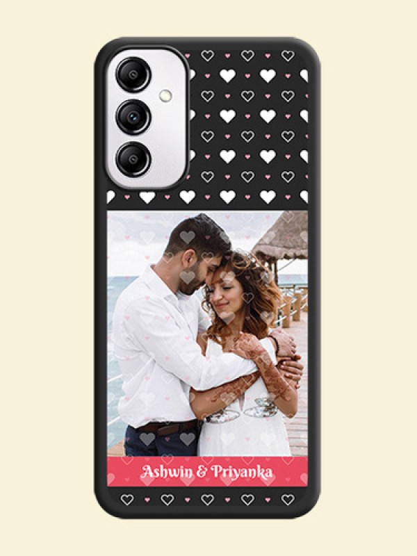 White Color Love Symbols with Text Design on Photo on Space Black Soft Matte Phone Cover - Samsung Galaxy A14