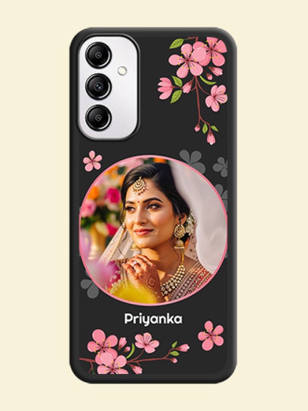 Round Image with Pink Color Floral Design on Photo on Space Black Soft Matte Back Cover - Samsung Galaxy A14