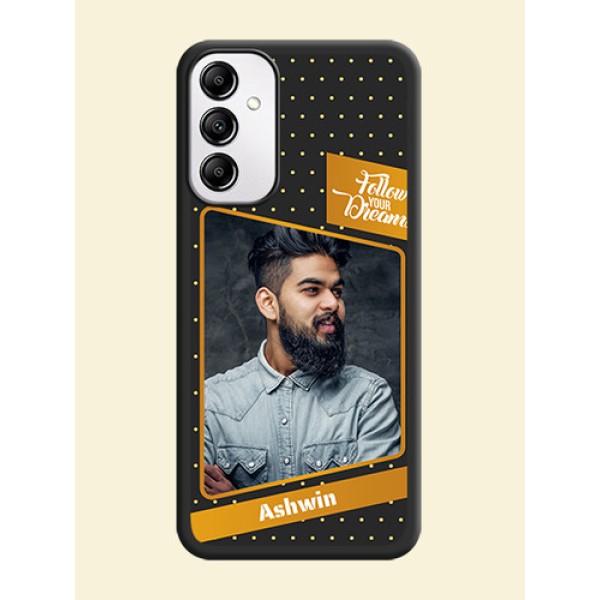Follow Your Dreams with White Dots on Space Black Custom Soft Matte Phone Cases - Samsung Galaxy A14 Follow Your Dreams with White Dots on Space Black Custom Soft Matte Phone Cases - Samsung Galaxy A14