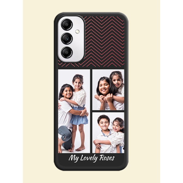 Wave Pattern with 3 Image Holder on Space Black Custom Soft Matte Back Cover - Samsung Galaxy A14 Wave Pattern with 3 Image Holder on Space Black Custom Soft Matte Back Cover - Samsung Galaxy A14