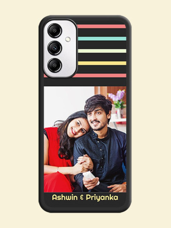 Color Stripes with Photo and Text on Photo on Space Black Soft Matte Mobile Case - Samsung Galaxy A14