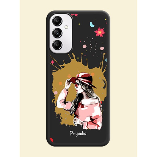 Mordern Lady With Color Splash Background With Custom Text On Space Black Personalized Soft Matte Phone Covers -Samsung Galaxy A14