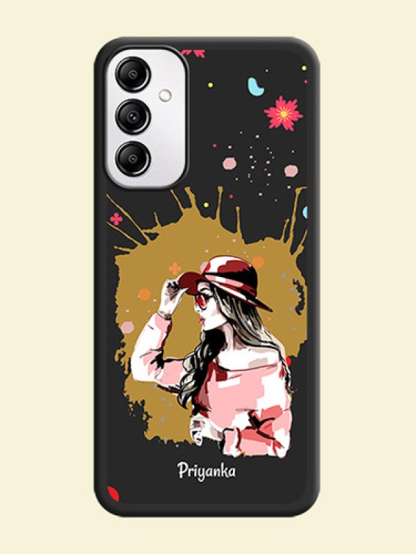 Mordern Lady With Color Splash Background With Custom Text On Space Black Personalized Soft Matte Phone Covers -Samsung Galaxy A14