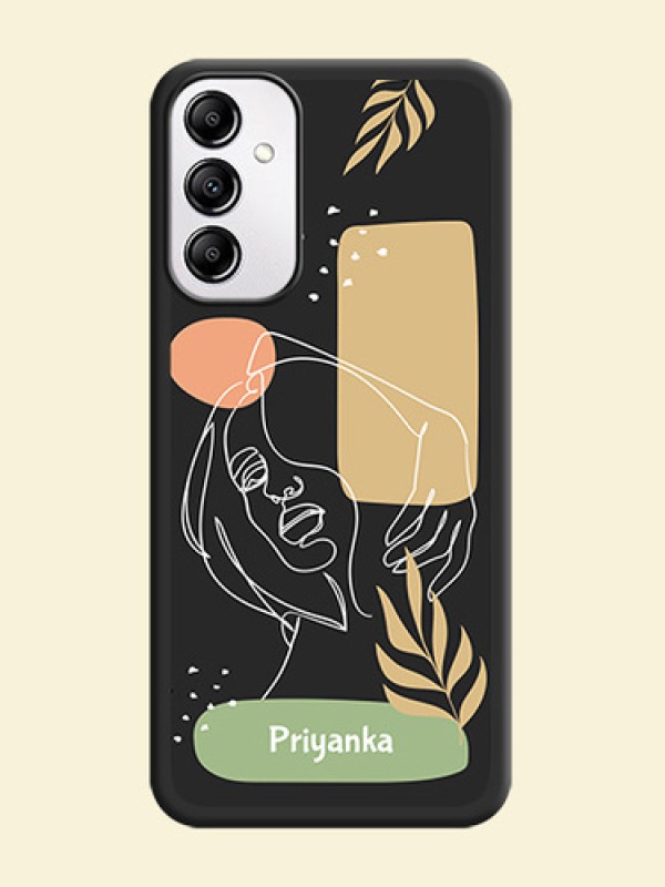 Custom Text With Line Art Of Women & Leaves Design On Space Black Personalized Soft Matte Phone Covers -Samsung Galaxy A14