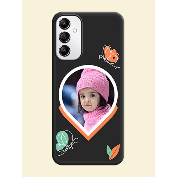 Upload Pic With Simple Butterly Design On Space Black Personalized Soft Matte Phone Covers -Samsung Galaxy A14 Upload Pic With Simple Butterly Design On Space Black Personalized Soft Matte Phone Covers -Samsung Galaxy A14