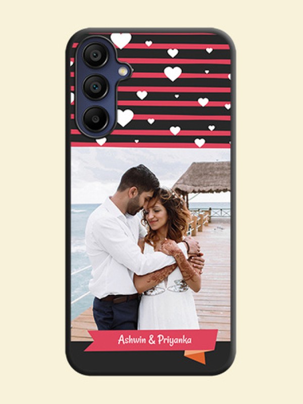 White Color Love Symbols with Pink Lines Pattern on Space Black Custom Soft Matte Phone Cases - Galaxy A15 5G