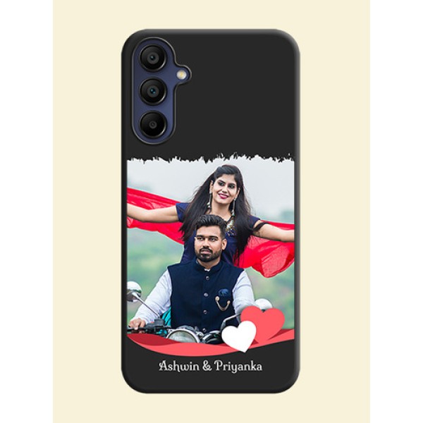 Pink Color Love Shaped Ribbon Design with Text on Space Black Custom Soft Matte Phone Back Cover - Galaxy A15 5G